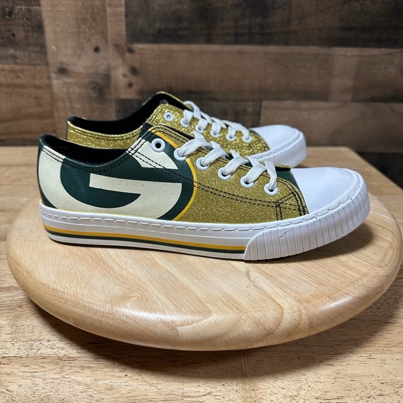 FOCO Women’s Multicolor Green Bay Packers Glitter Lace-Up Low Top Sneaker Size 8 - Picture 1 of 8